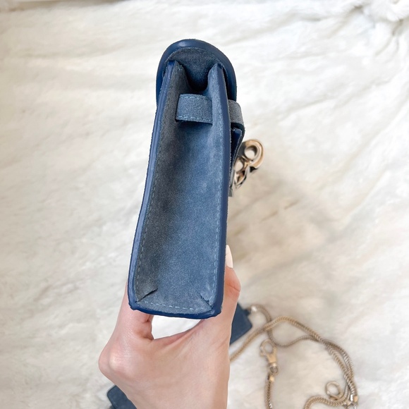 $899 NWOT LYA LYA Mini Vultura Clutch Suede-like Blue Silver Shoulder Bag Dubai - Picture 11 of 15